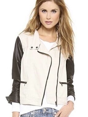 Rag and Bone Cotton/Linen and Leather Moto Jacket. Size L